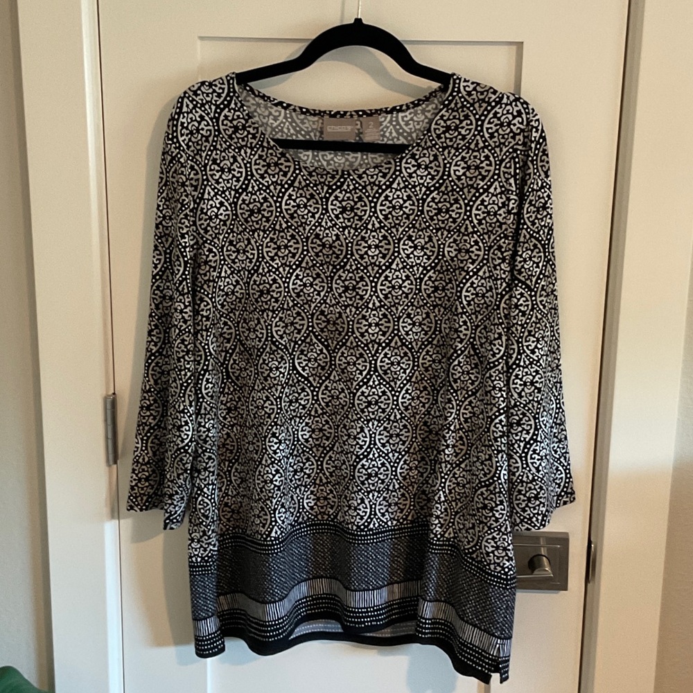 Chico's Black and White Ornate Blouse